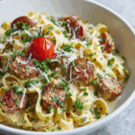 Creamy Italian Sausage Fettuccine Pasta Recipe