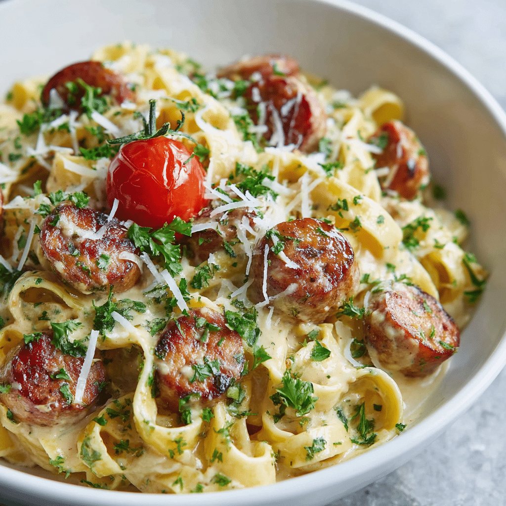 Creamy Italian Sausage Fettuccine Pasta Recipe