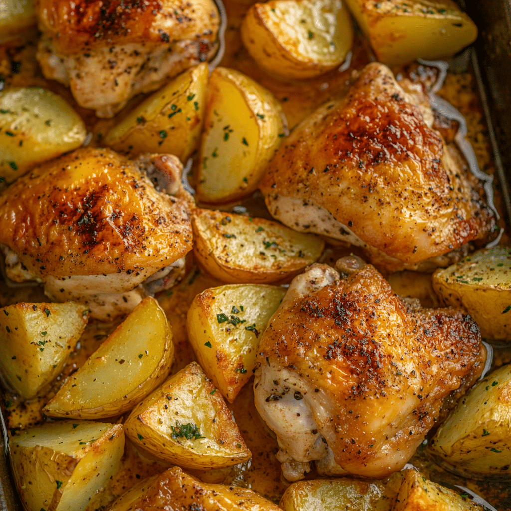 One Pan Garlic Roasted Chicken and Baby Potatoes Recipe