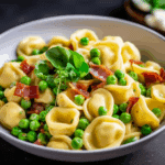 Creamy Tortellini with Peas, Asparagus, and Bacon Recipe