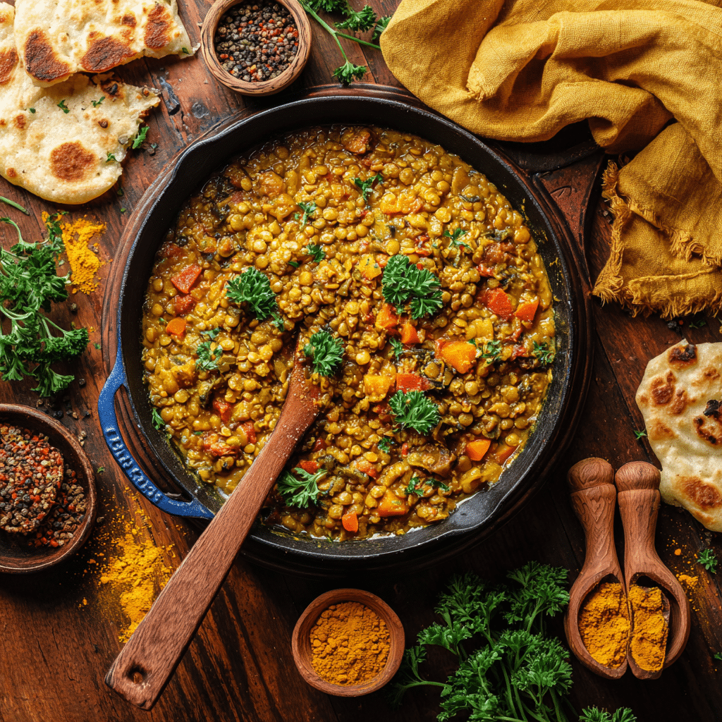One Pan Chicken, Red Lentils, and Coconut Curry
