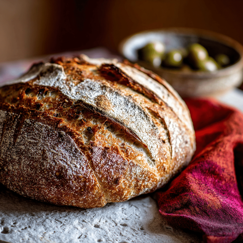 Mediterranean Garlic and Olive Artisan Bread