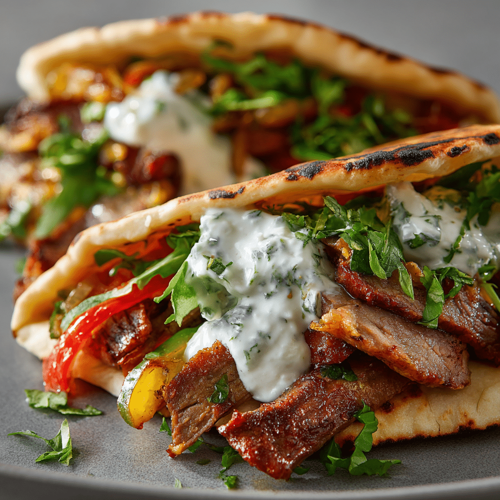Cheesy Beef and Mushroom Pita Pockets with Tzatziki Sauce