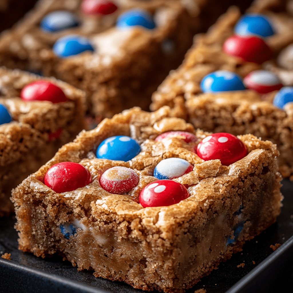 Red White and Blue M&M Cookie Bars