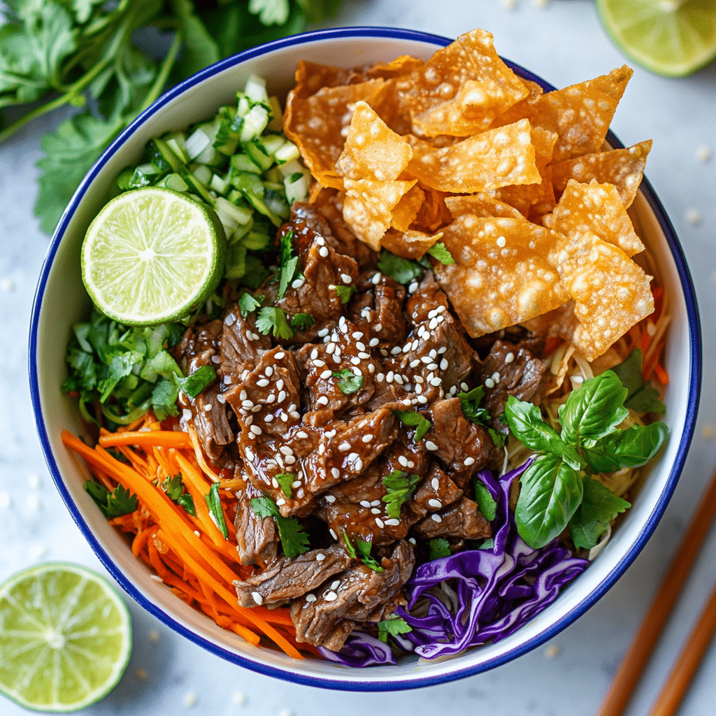 Teriyaki Chicken Wonton Taco Bowls