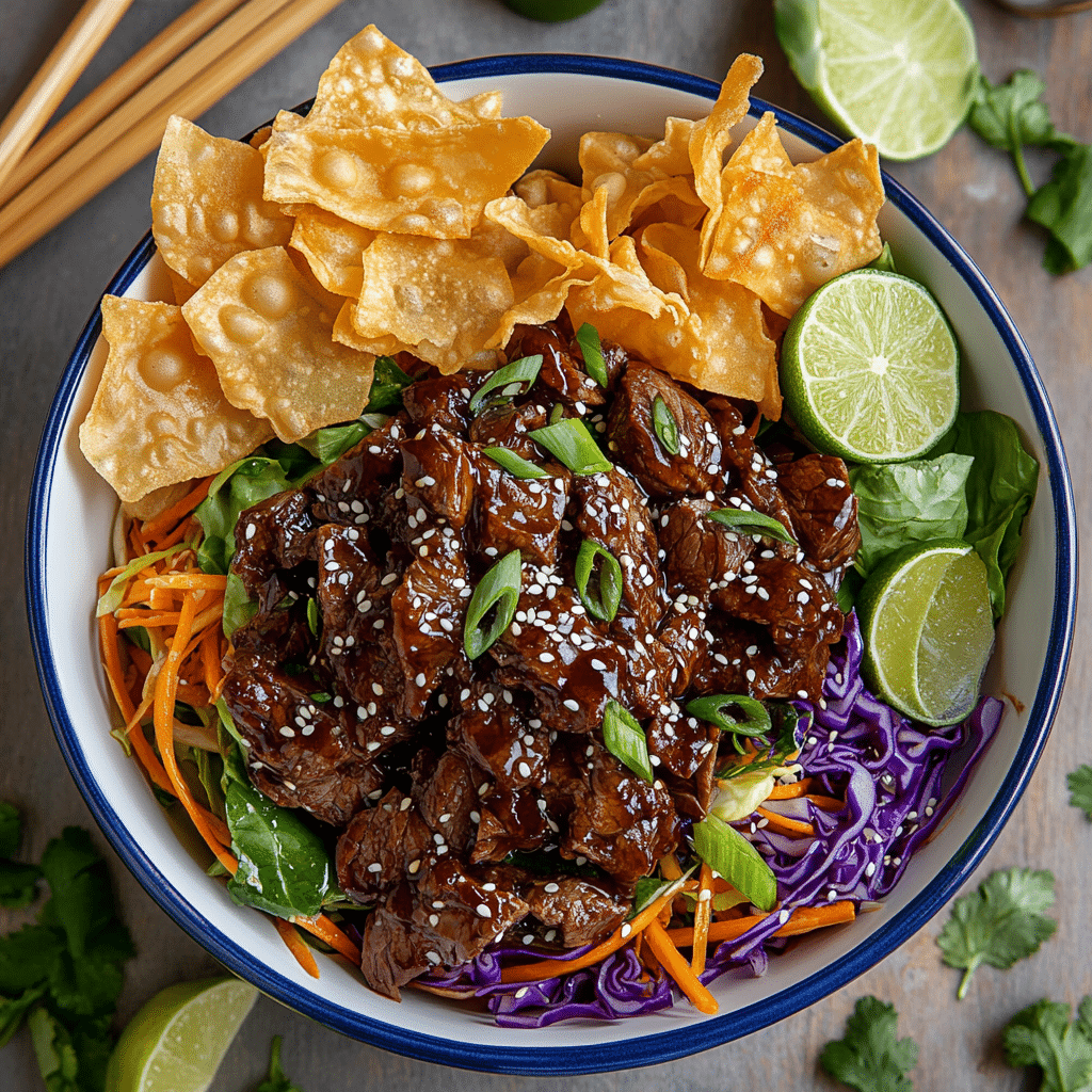 Teriyaki Chicken Wonton Taco Bowls