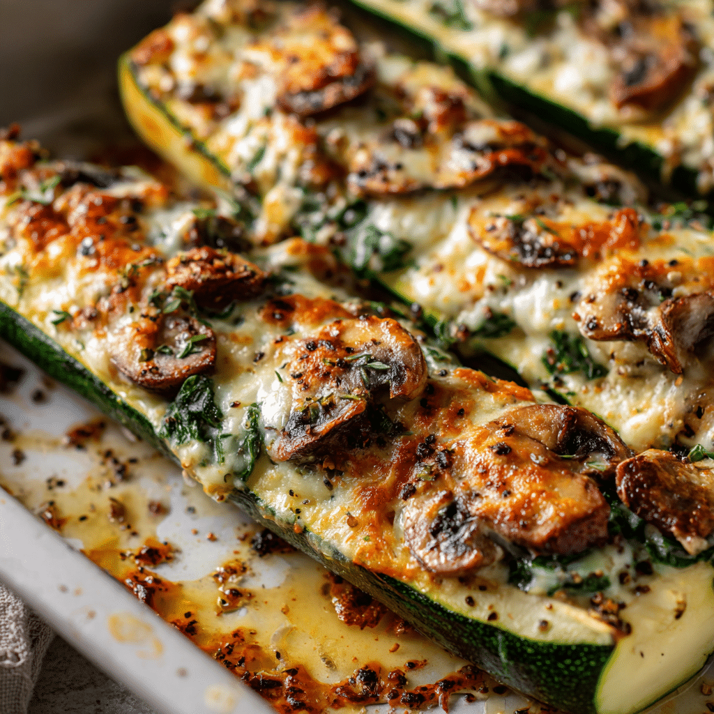 Spinach, Mushroom, and Ricotta Stuffed Zucchini