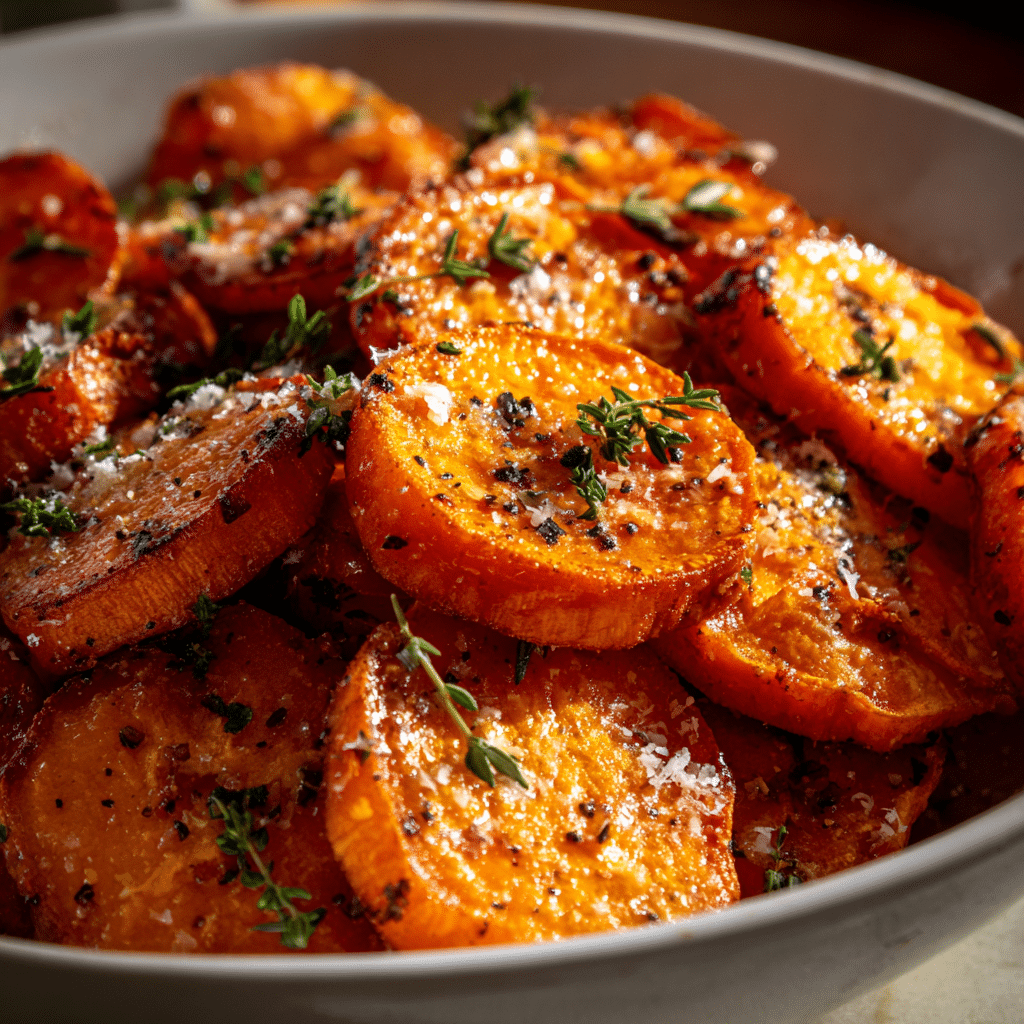 Roasted Sweet Potatoes with Garlic and Parmesan