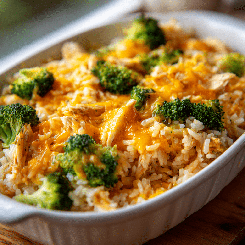 Broccoli, Rice, Cheese, and Chicken Casserole