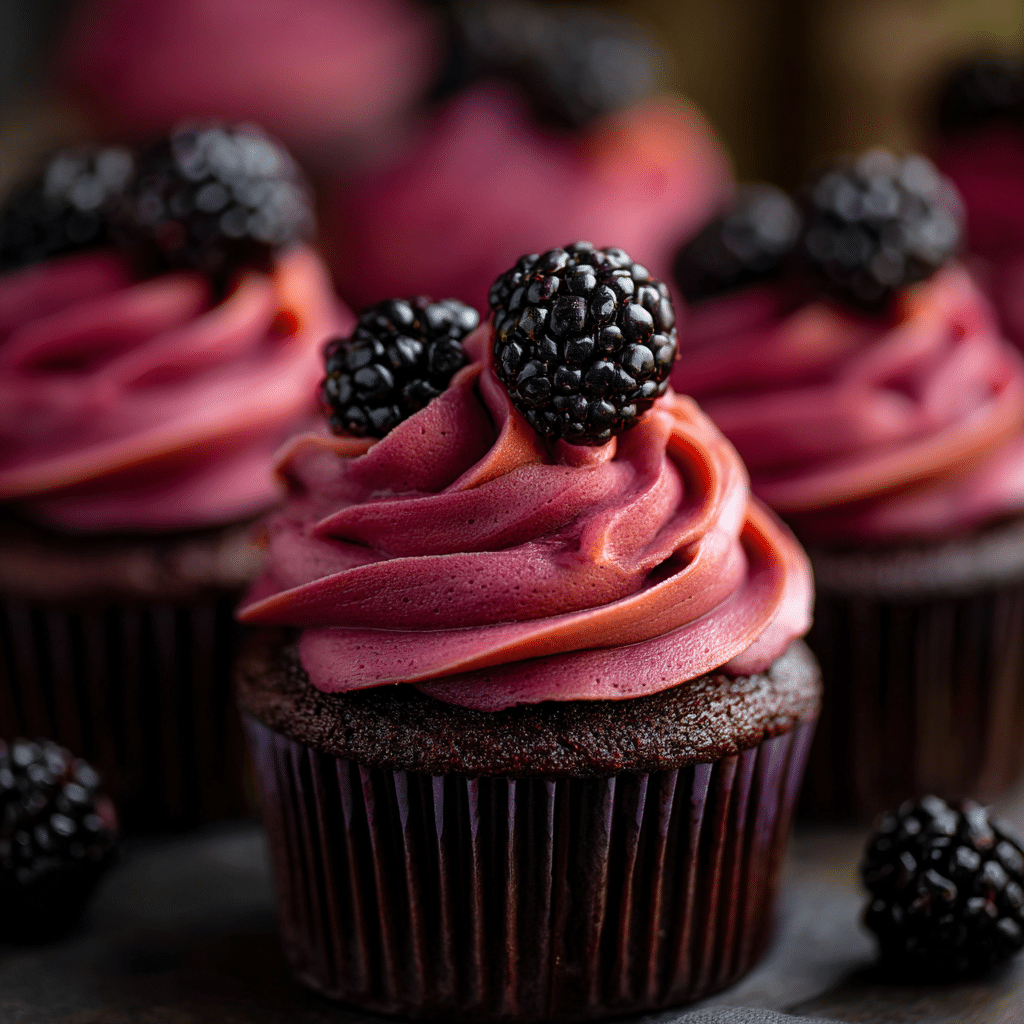 Chocolate Cupcakes with Blackberry Buttercream