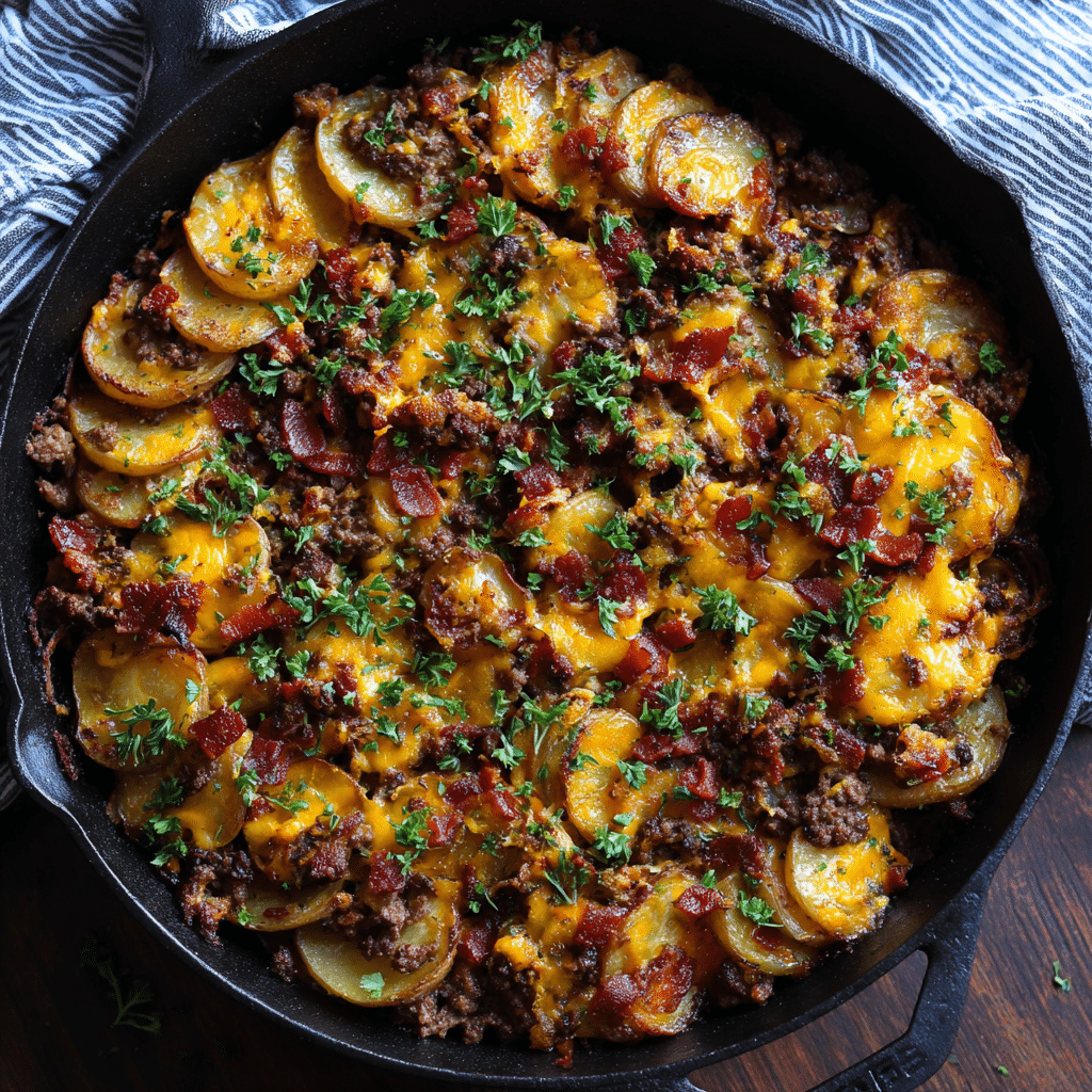 Loaded Ground Beef and Potatoes Skillet