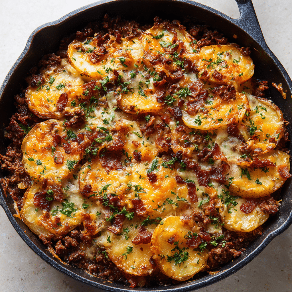 Loaded Ground Beef and Potatoes Skillet