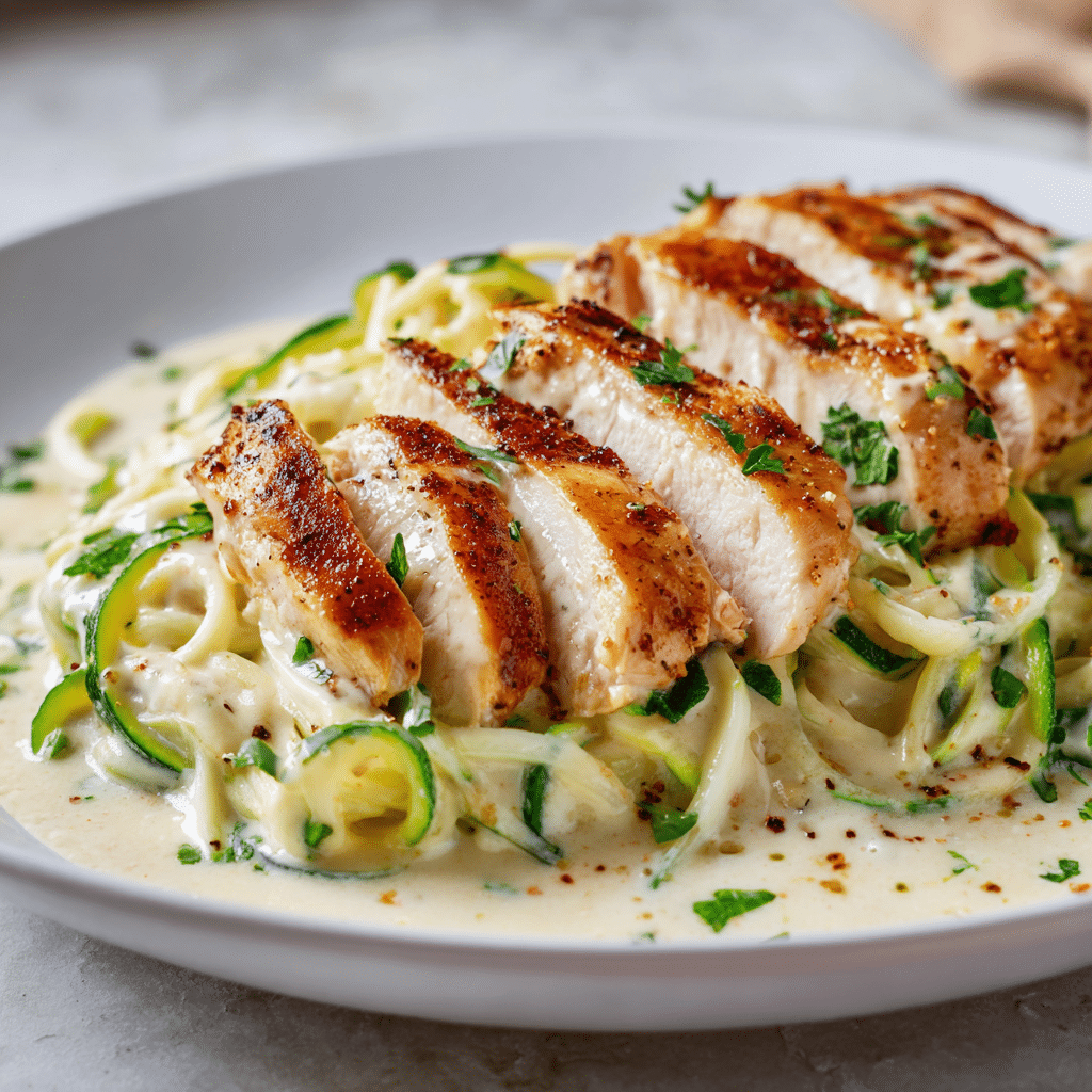 Easy Chicken and Creamy Alfredo Zoodles