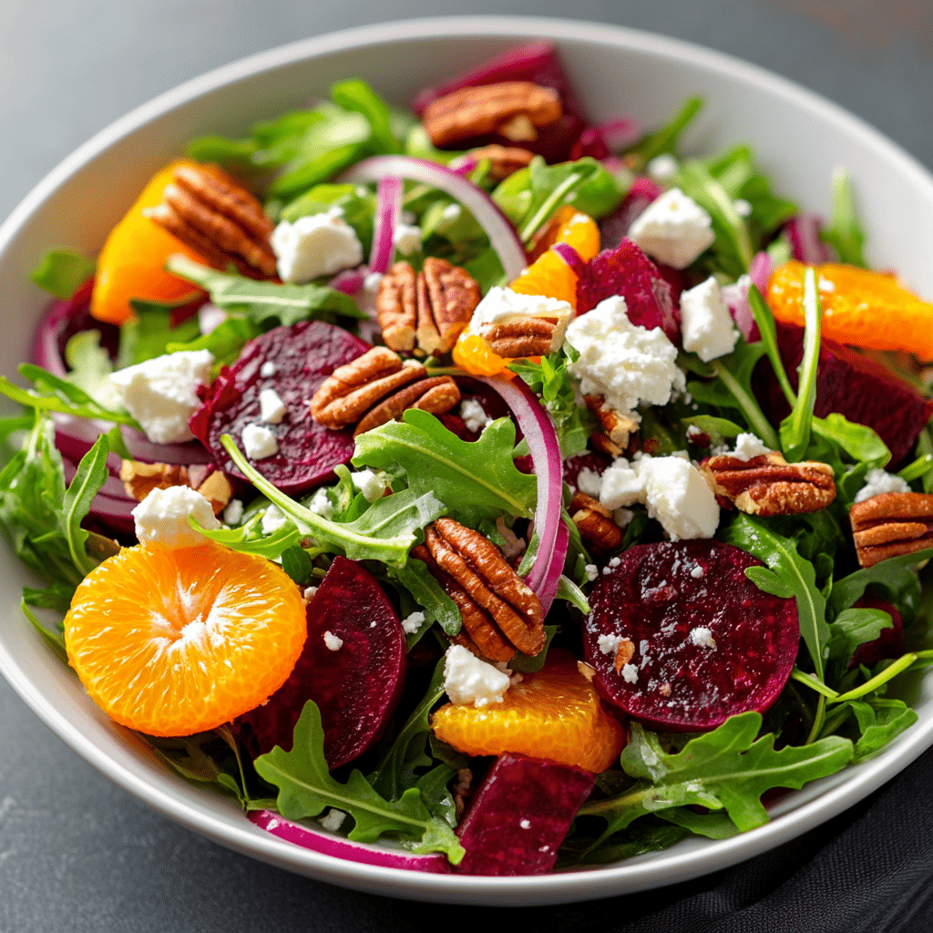 Arugula Salad with Beets, Oranges, Pecans, and Feta