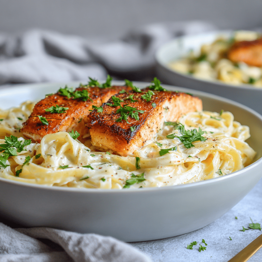 Tuscan Salmon Fettuccine Alfredo