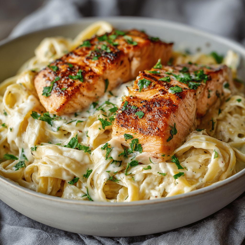 Tuscan Salmon Fettuccine Alfredo
