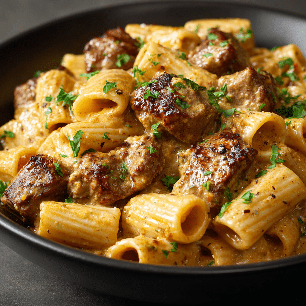 Creamy Parmesan Beef with Rigatoni Pasta