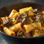 Creamy Parmesan Beef with Rigatoni Pasta