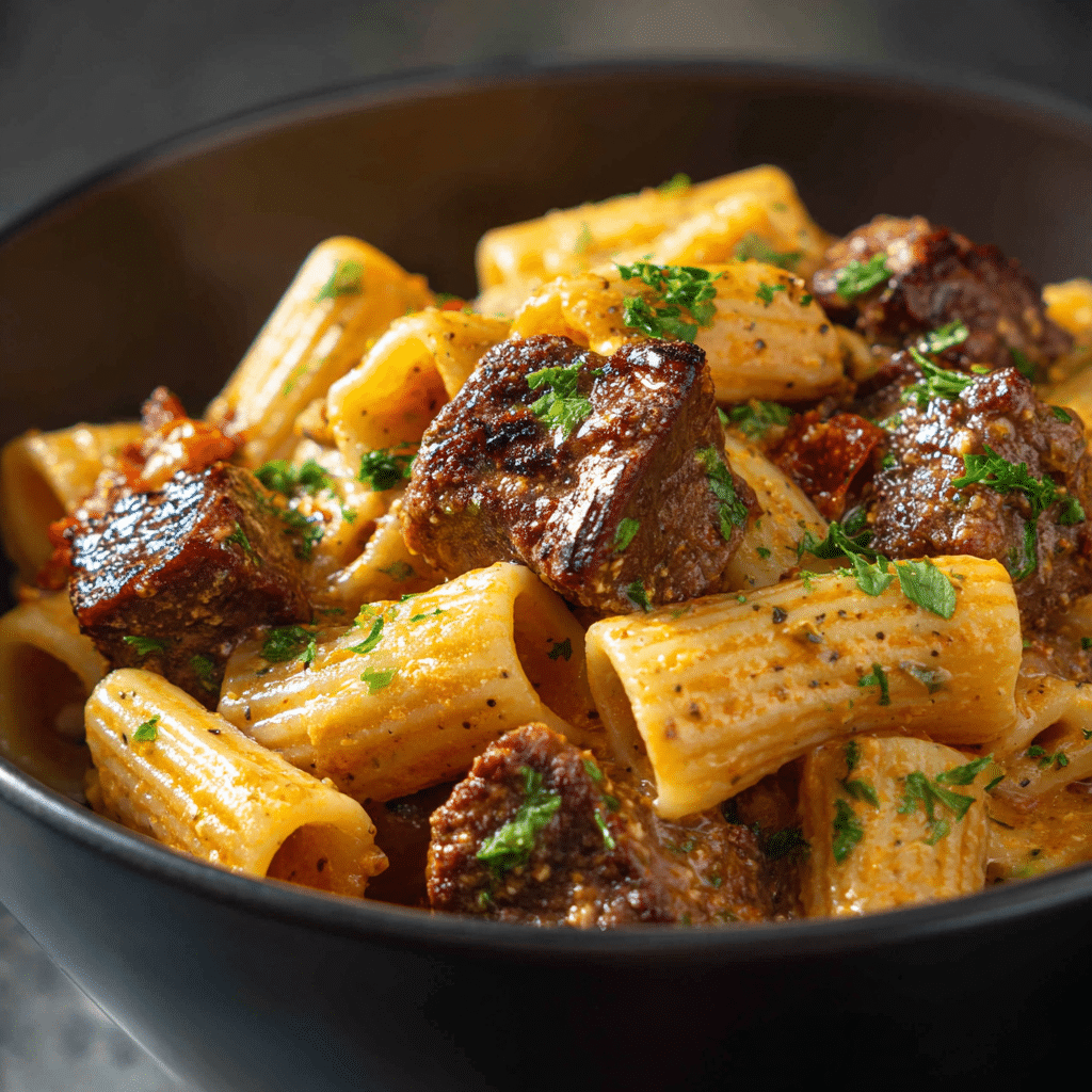 Creamy Parmesan Beef with Rigatoni Pasta