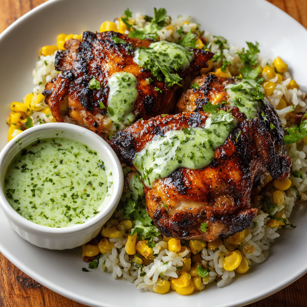 Peruvian Chicken & Rice with Green Sauce