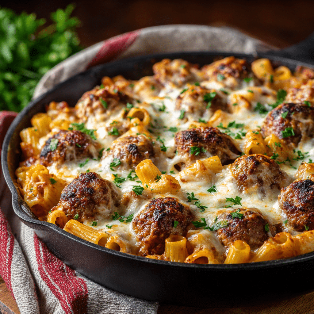 Cheesy Meatball Pasta Bake