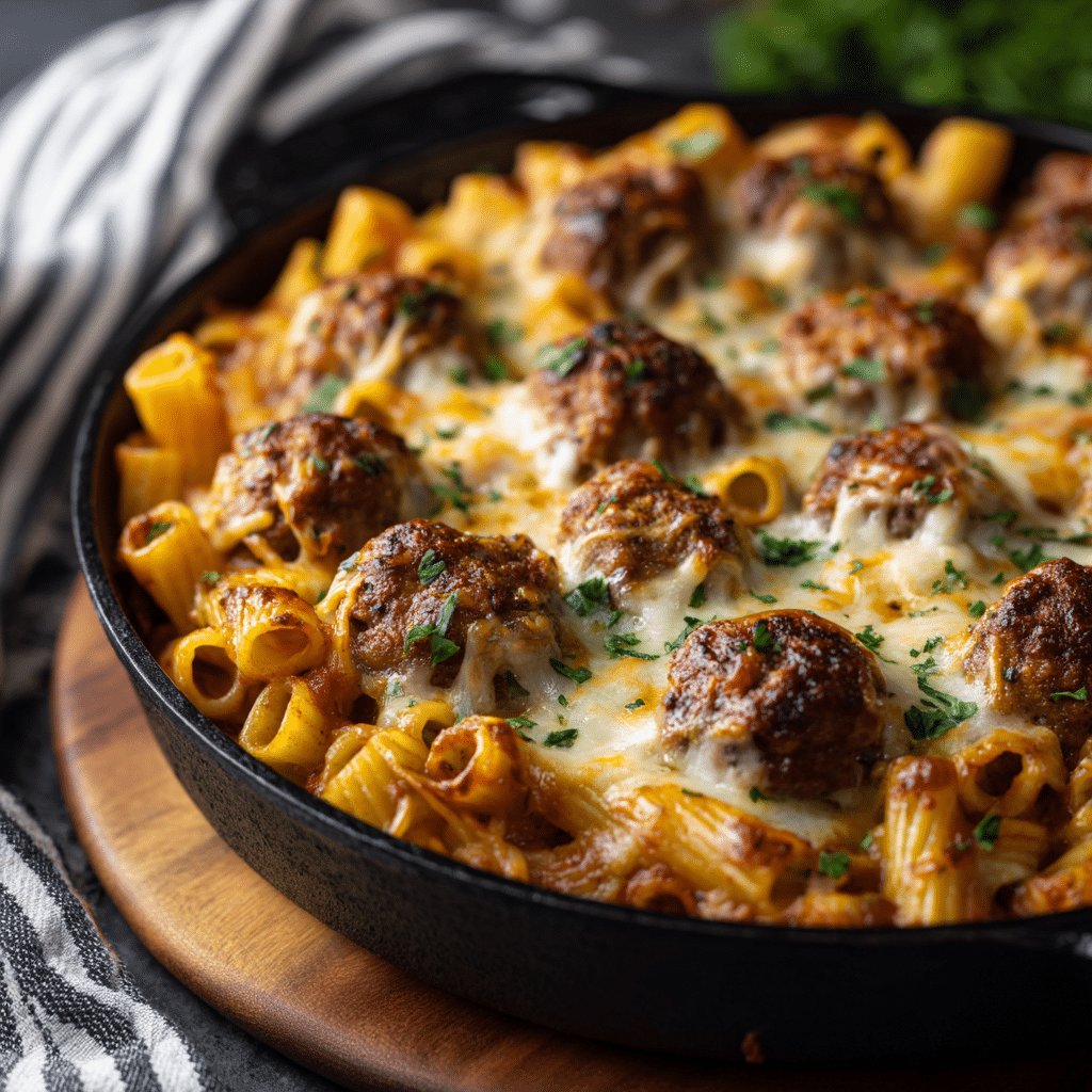 Cheesy Meatball Pasta Bake