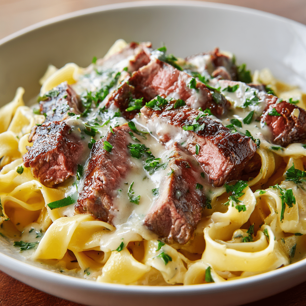 Savory Steak Gorgonzola Alfredo with Creamy Parmesan Sauce