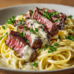 Savory Steak Gorgonzola Alfredo with Creamy Parmesan Sauce