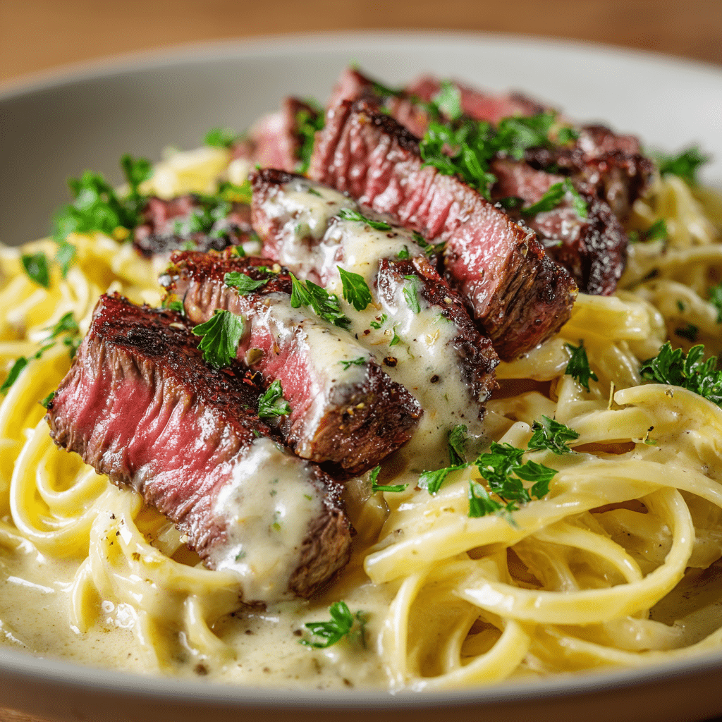 Savory Steak Gorgonzola Alfredo with Creamy Parmesan Sauce