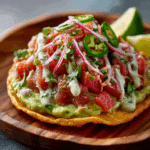 Tuna Tartare Tostada with Chipotle Mayonnaise