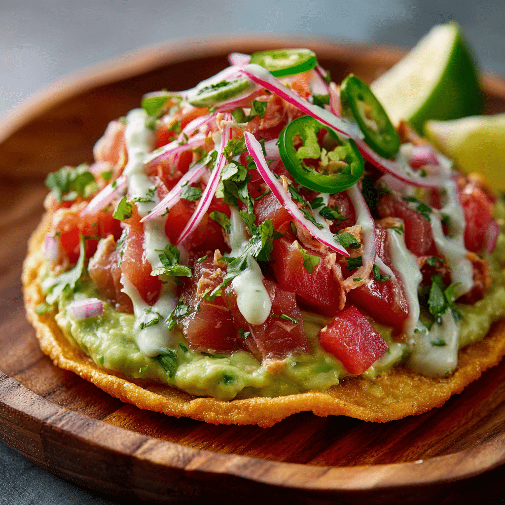 Tuna Tartare Tostada with Chipotle Mayonnaise