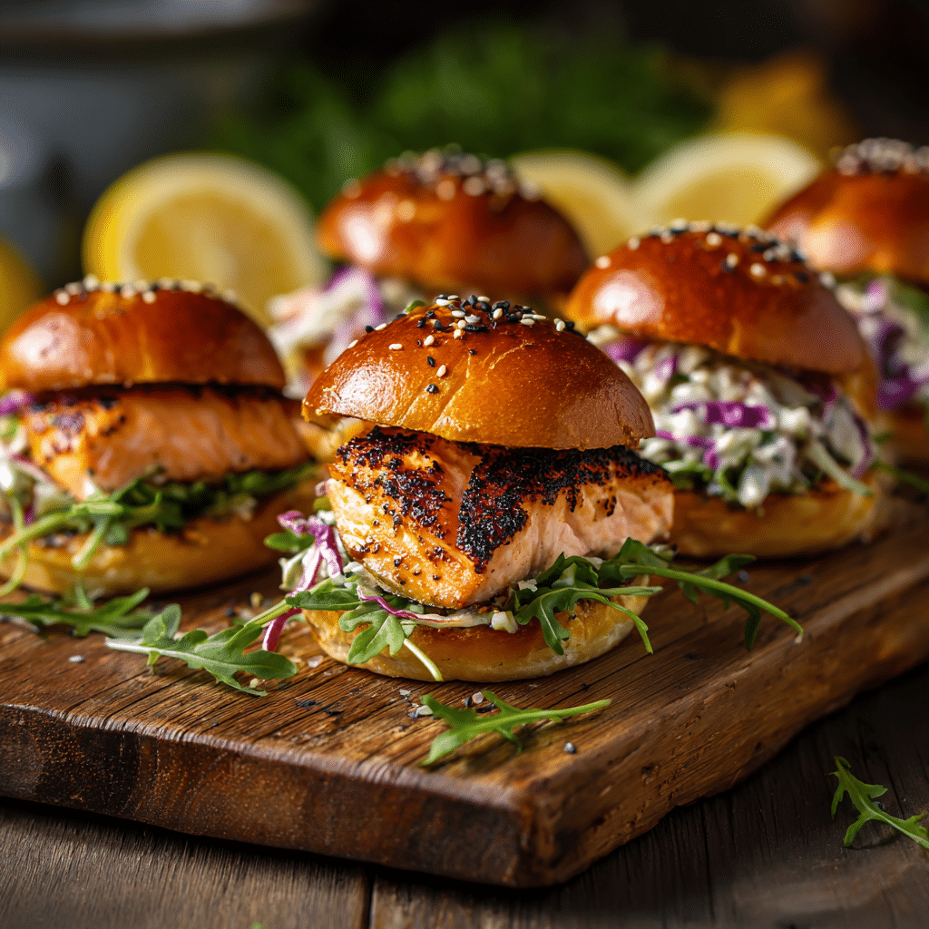 Crispy Salmon Sliders with Lemon Arugula Slaw