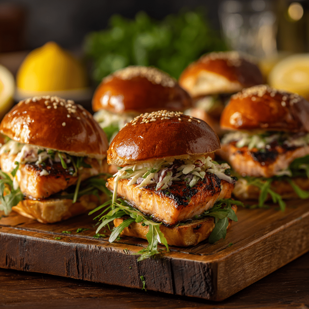 Crispy Salmon Sliders with Lemon Arugula Slaw