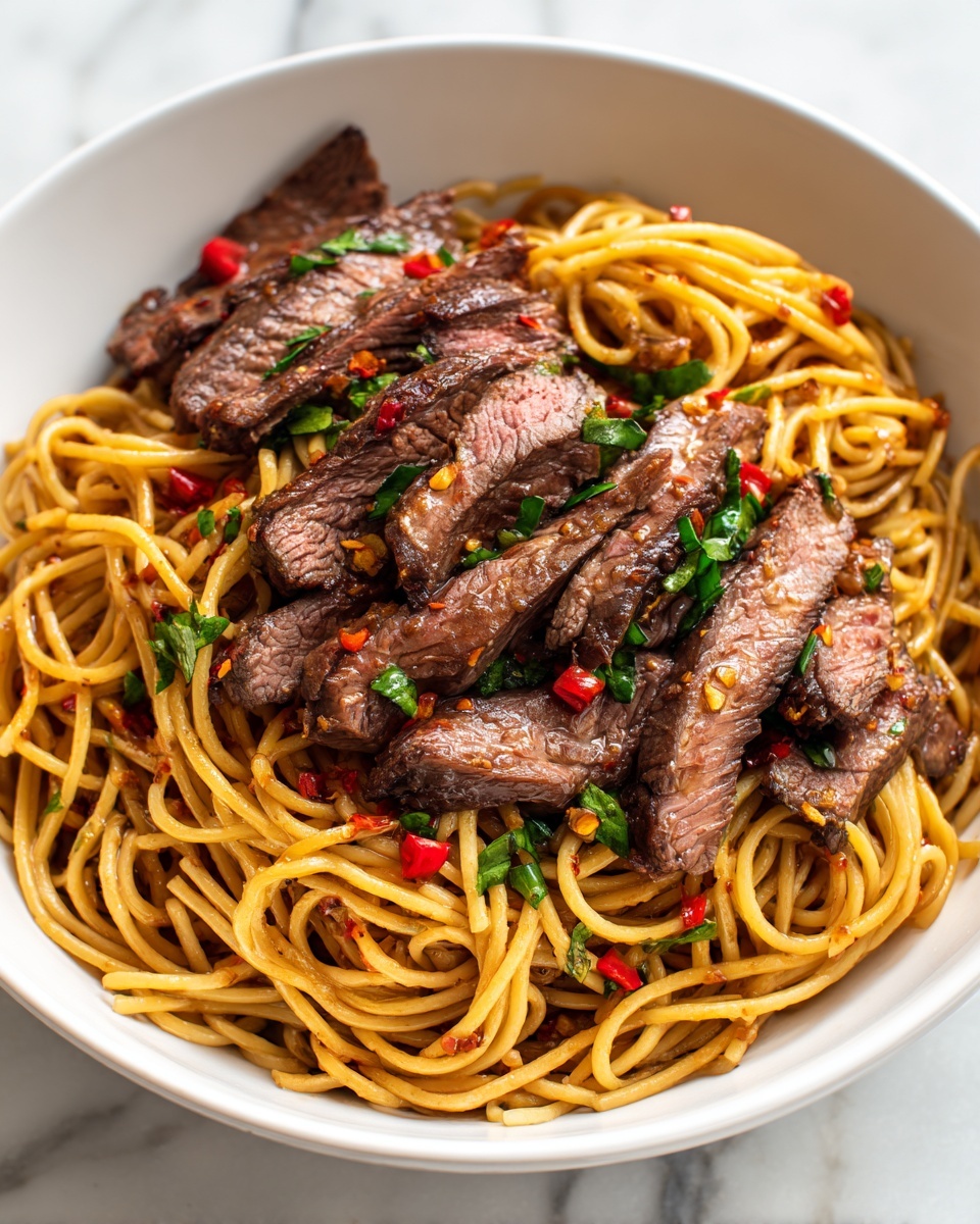 Sweet and Spicy Garlic Steak Pasta Recipe - Recipe Image