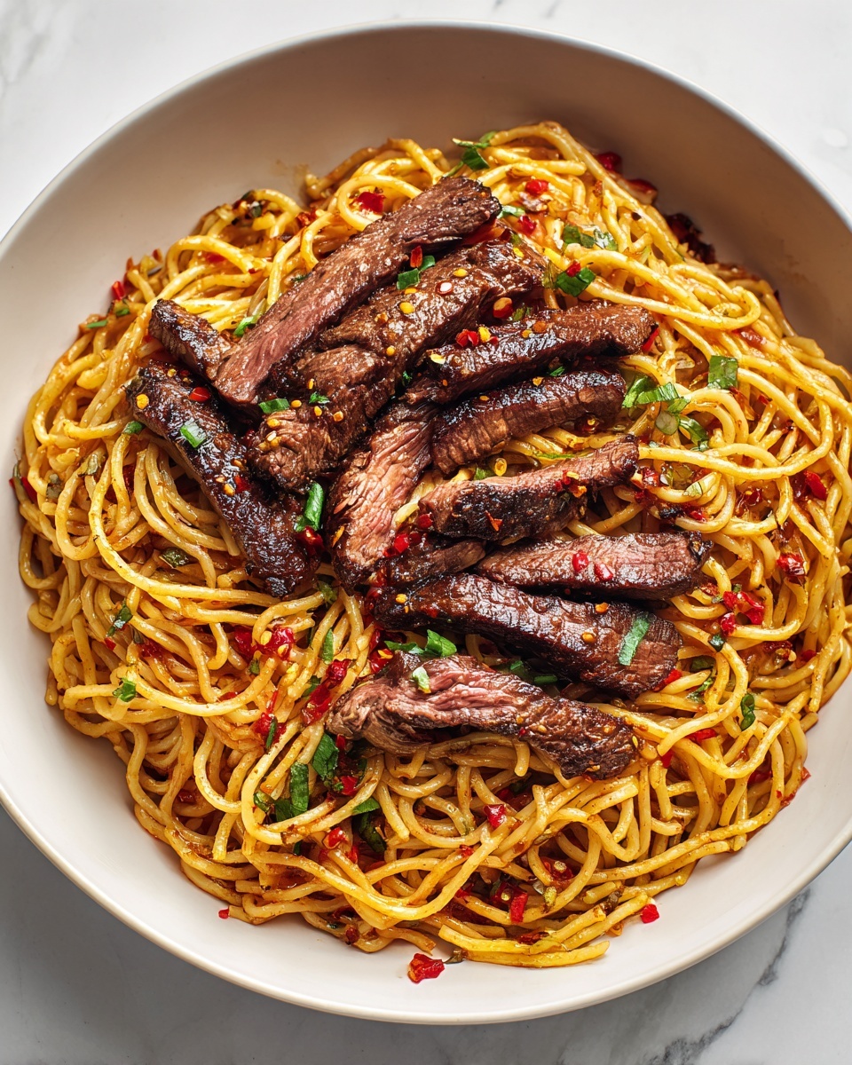 Sweet and Spicy Garlic Steak Pasta Recipe - Recipe Image