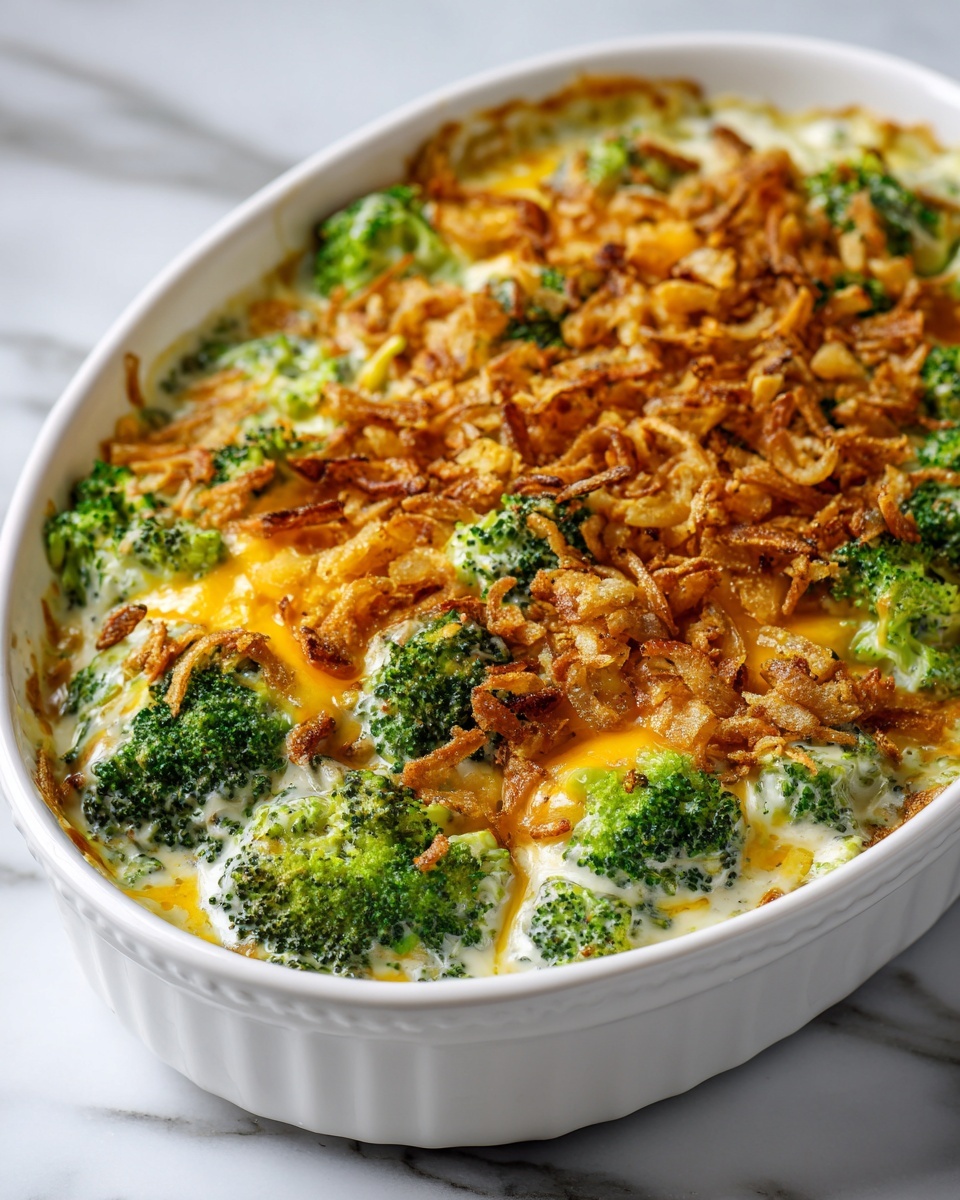 Broccoli Cheddar Gratin with Crispy Onions Recipe - Recipe Image