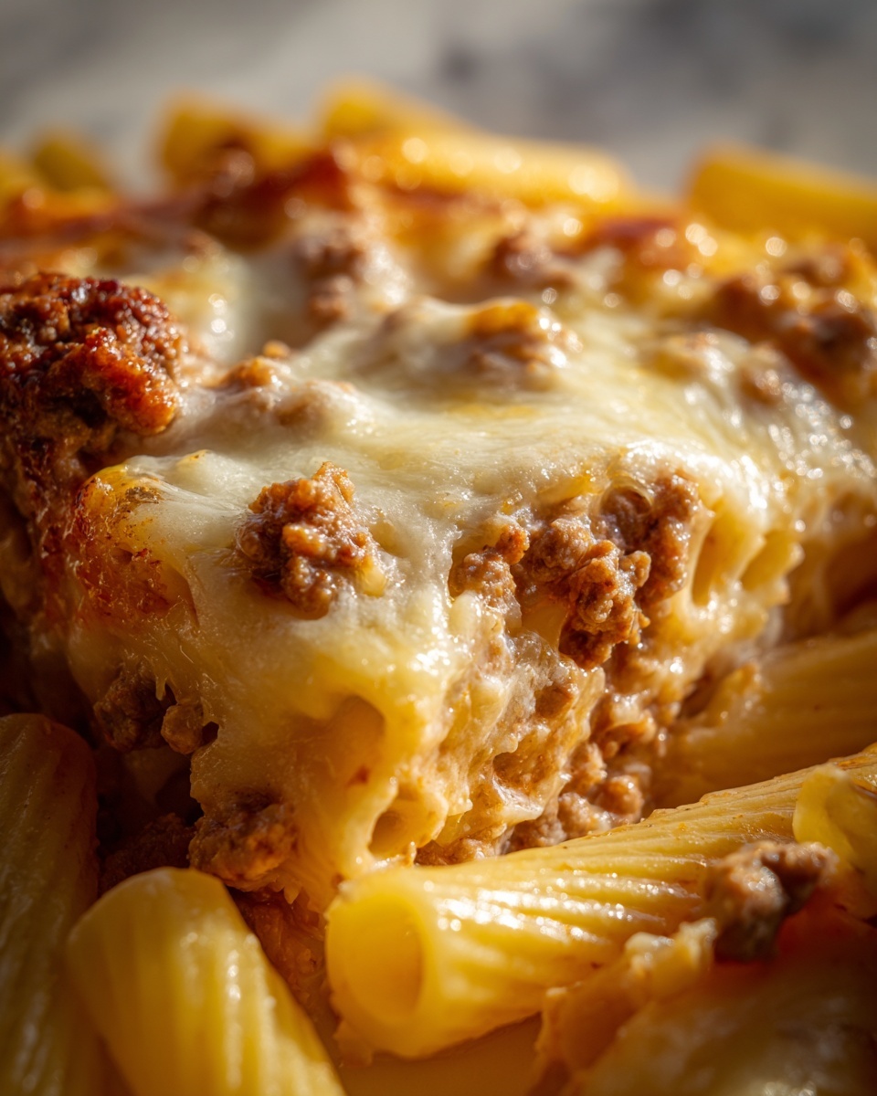 Baked Penne Pasta with Meat and Cheese Recipe - Recipe Image