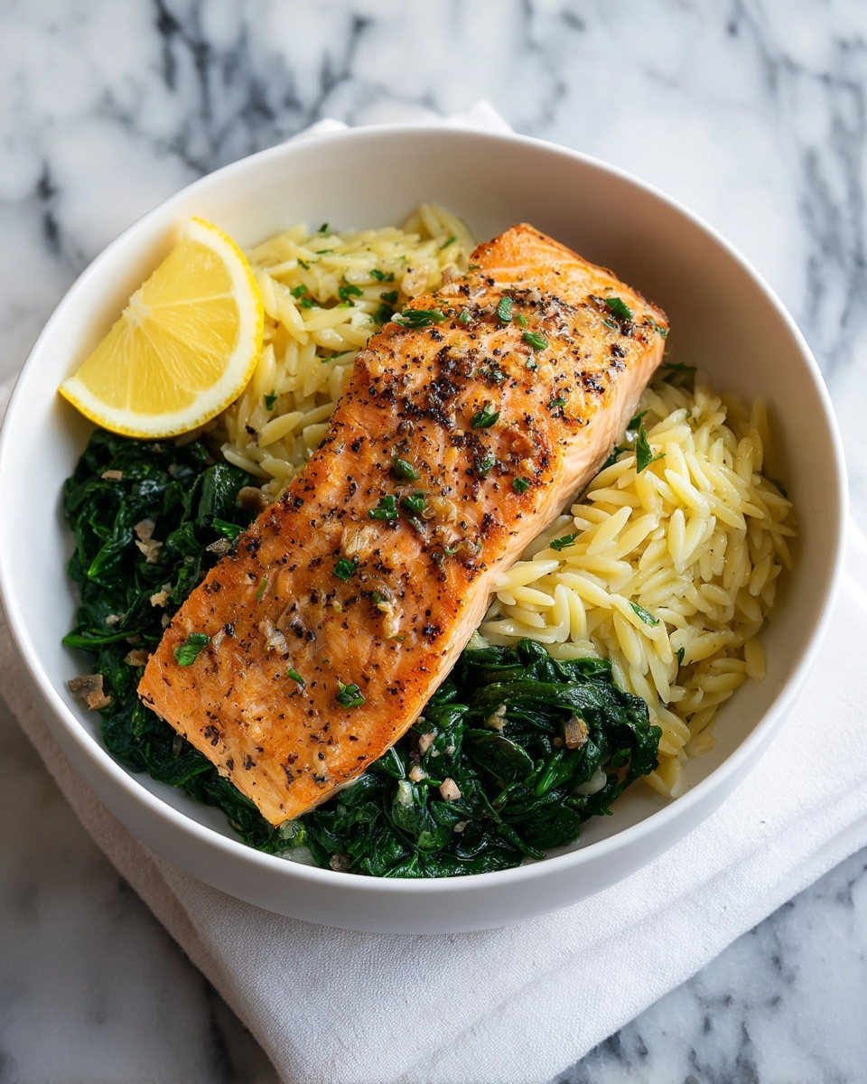 One-Skillet Salmon with Lemon Orzo Recipe - Recipe Image