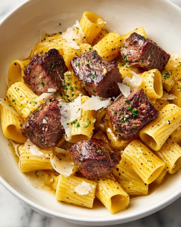 Garlic Butter Steak Tips with Cheesy Rigatoni Recipe