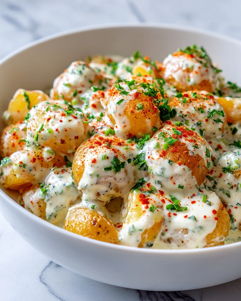 Easy Creamy Garlic Sauce Baby Potatoes Recipe - Recipe Image
