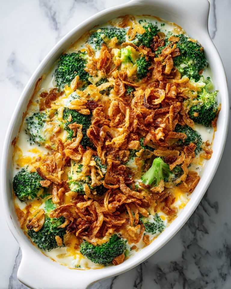 Broccoli Cheddar Gratin with Crispy Onions Recipe