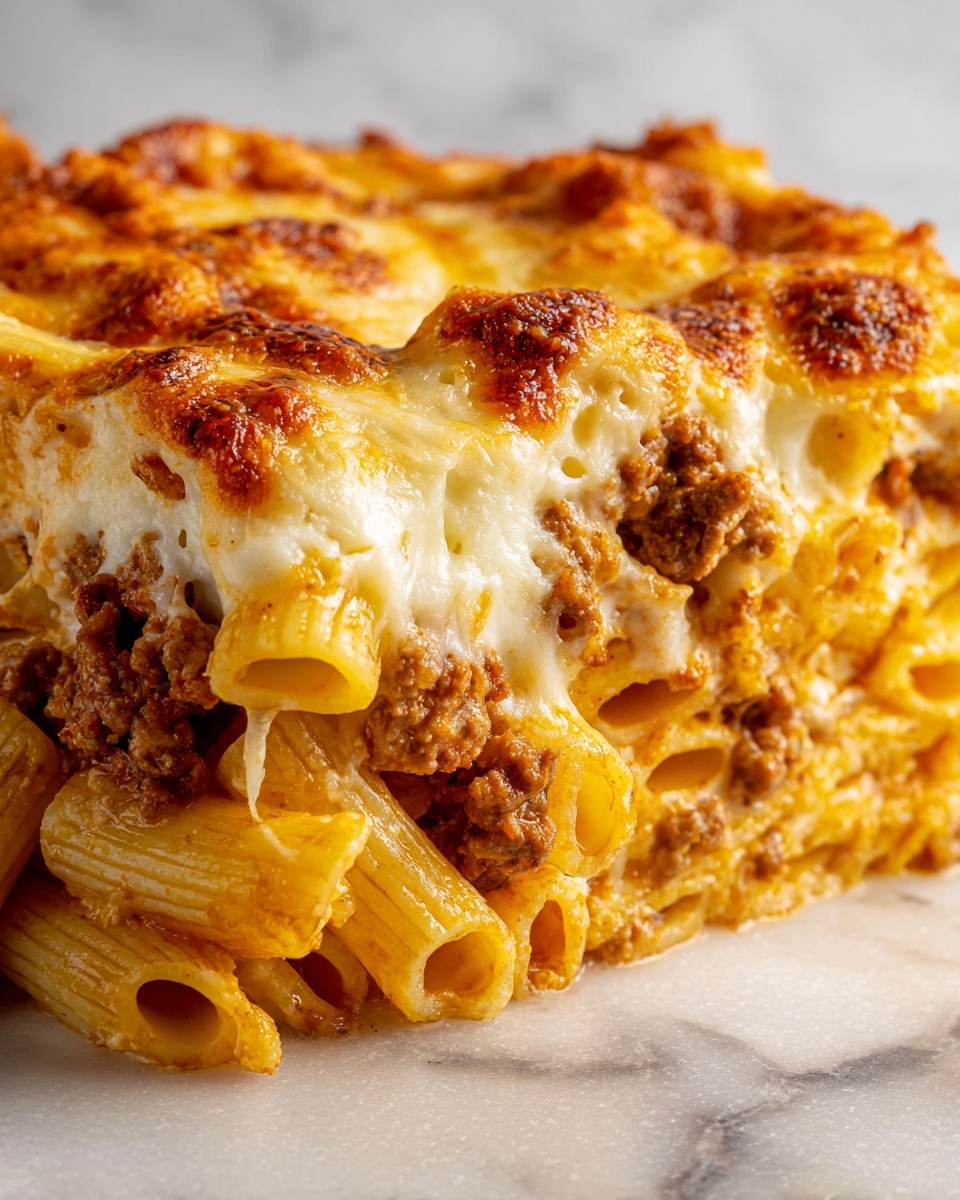 Baked Penne Pasta with Meat and Cheese Recipe - Recipe Image
