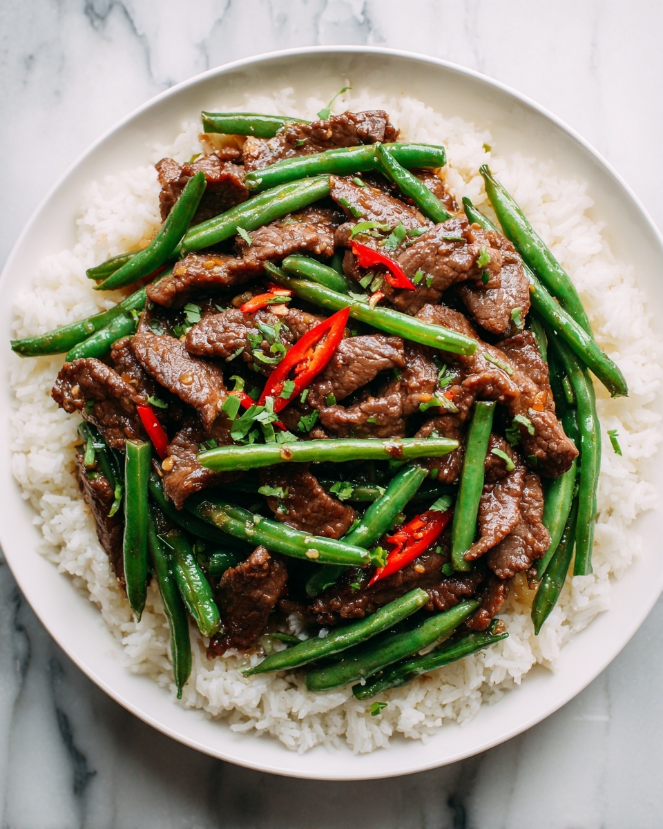 Spicy Garlic Beef Stir-Fry with Green Beans & Rice Recipe - Recipe Image