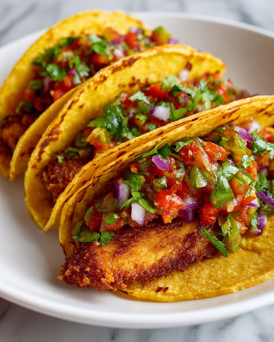 Fried Fish Tacos with Red Onion-Tomato Salsa Recipe - Recipe Image