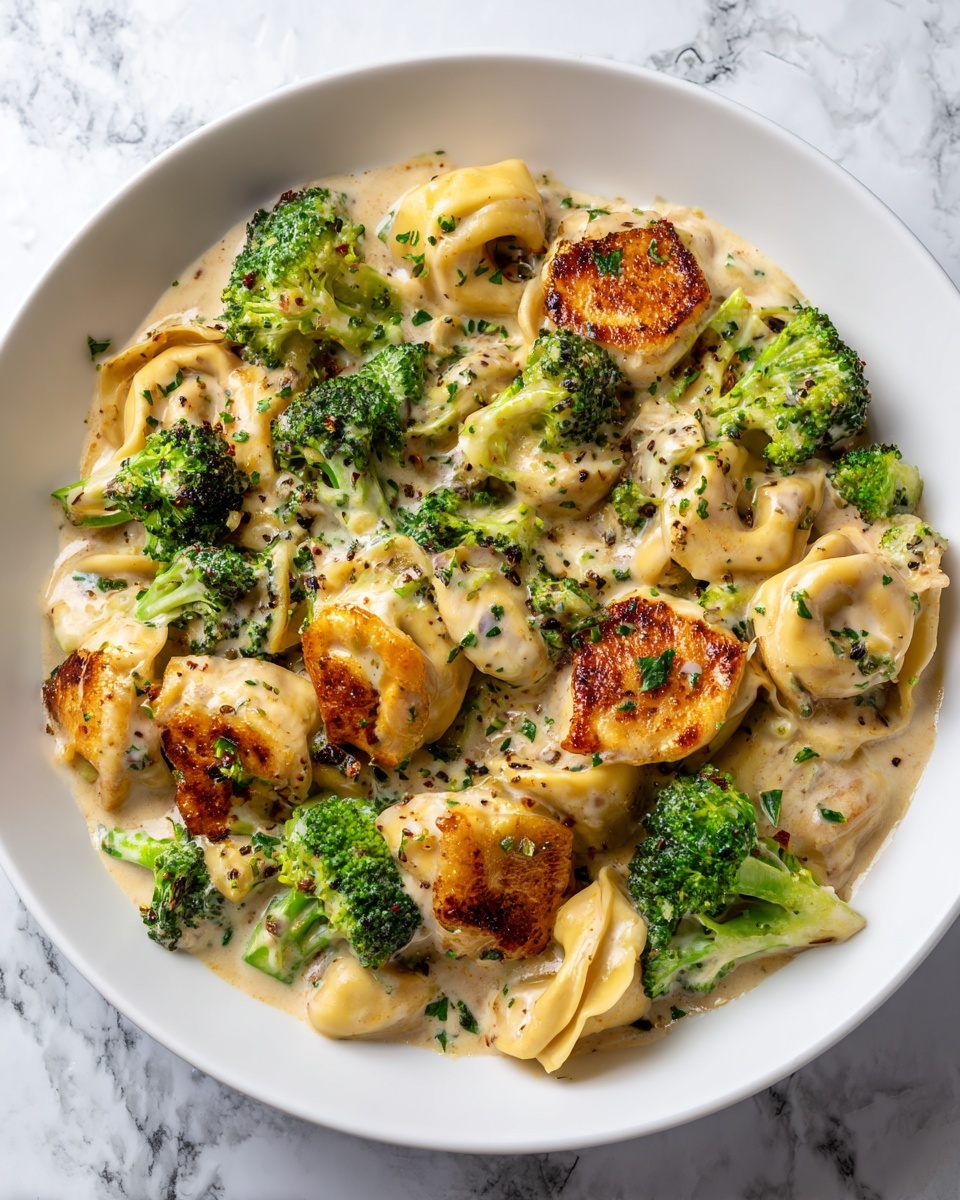 Creamy Garlic Parmesan Tortellini with Chicken & Broccoli Recipe - Recipe Image