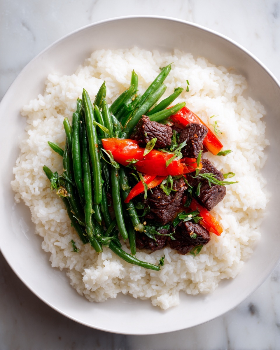 Spicy Garlic Beef Stir-Fry with Green Beans & Rice Recipe - Recipe Image