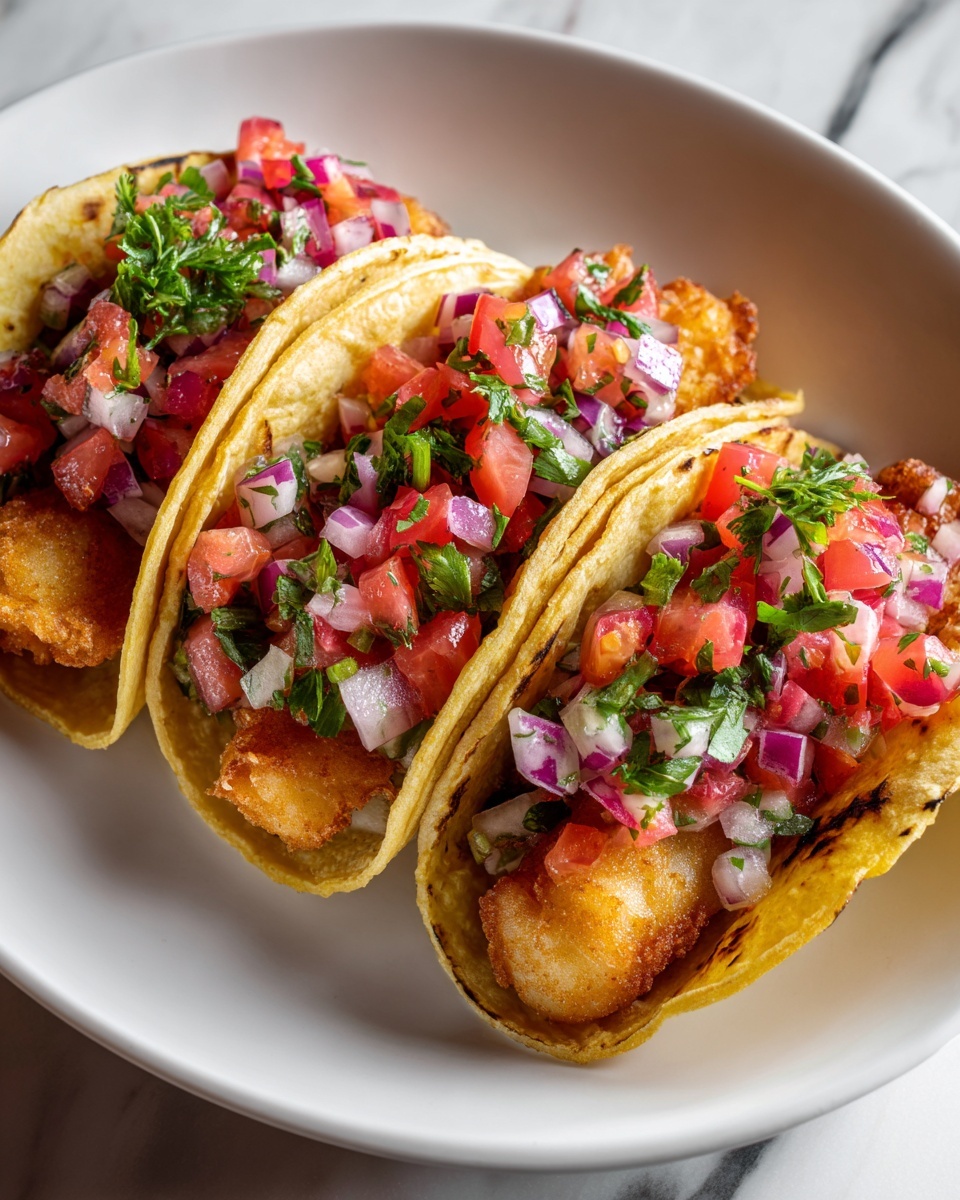 Fried Fish Tacos with Red Onion-Tomato Salsa Recipe - Recipe Image