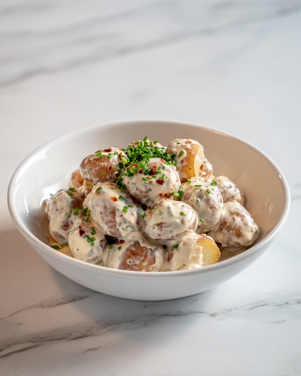 Easy Creamy Garlic Sauce Baby Potatoes Recipe - Recipe Image