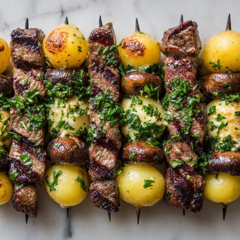Grilled Steak, Potato, and Mushroom Kabobs Recipe