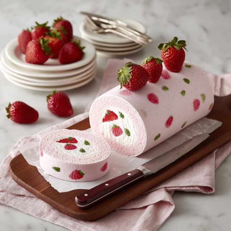 Strawberry Cake Roll with Edible Design and Strawberry Cream Filling Recipe